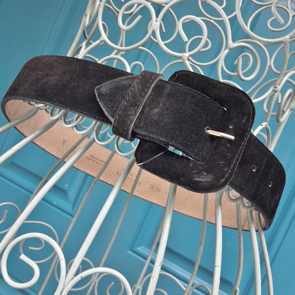 Suede Belt Genuine Leather Black Suede Covered Belt Buckle Size S - Picture 14 of 15